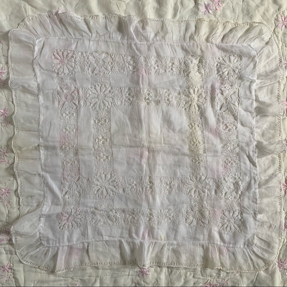Antique White Cotton Crochet Top Pillowcase